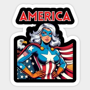 America Patriotic Female USA Superhero July 4th Sticker